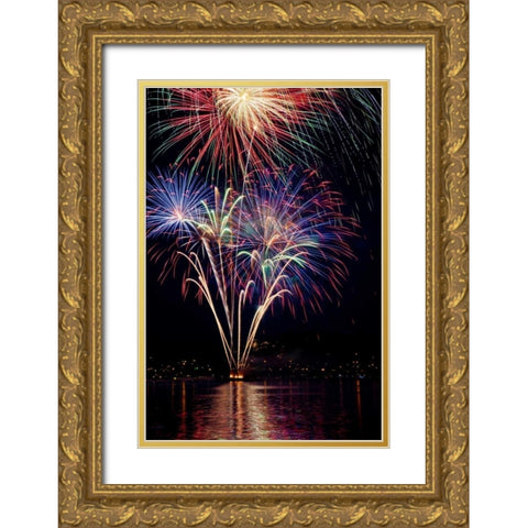Poulsbo Fireworks I Gold Ornate Wood Framed Art Print with Double Matting by Mahan, Kathy