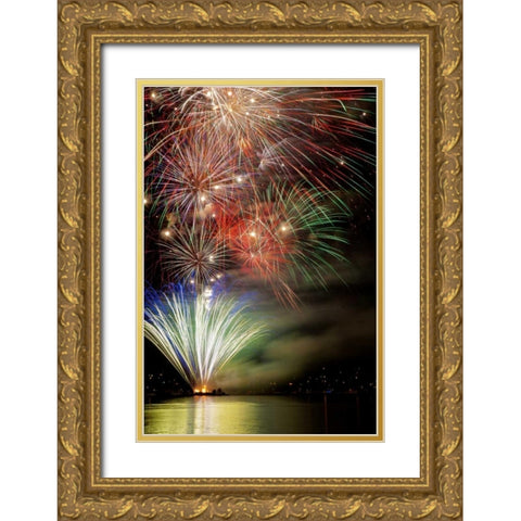 Poulsbo Fireworks III Gold Ornate Wood Framed Art Print with Double Matting by Mahan, Kathy