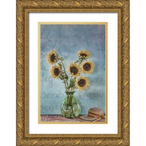 Sunflowers I Gold Ornate Wood Framed Art Print with Double Matting by Mahan, Kathy