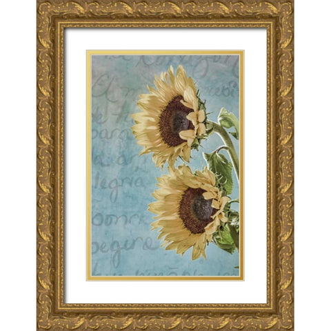 Sunflowers II Gold Ornate Wood Framed Art Print with Double Matting by Mahan, Kathy