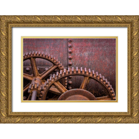 Rusty Gears II Gold Ornate Wood Framed Art Print with Double Matting by Mahan, Kathy