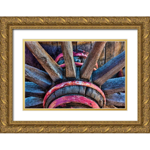 Wagon Wheel II Gold Ornate Wood Framed Art Print with Double Matting by Mahan, Kathy