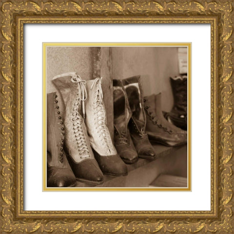 Vintage Boots Gold Ornate Wood Framed Art Print with Double Matting by Mahan, Kathy