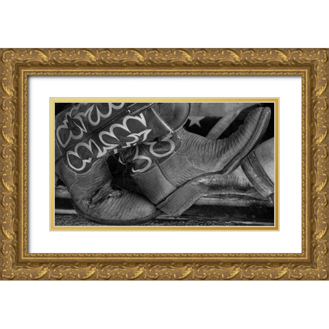 Cowboy Boots BW I Gold Ornate Wood Framed Art Print with Double Matting by Mahan, Kathy