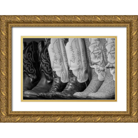 Cowboy Boots BW II Gold Ornate Wood Framed Art Print with Double Matting by Mahan, Kathy