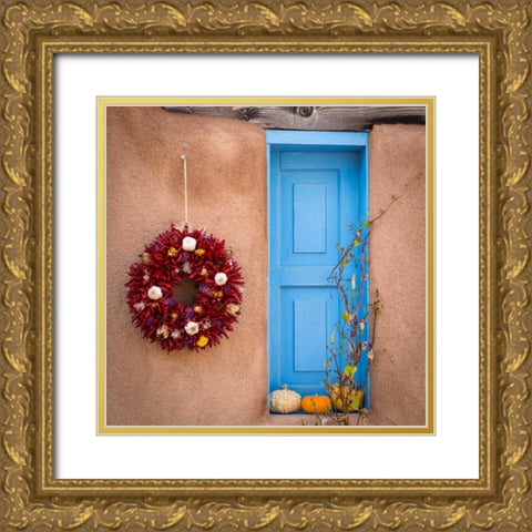 Blue Door II Gold Ornate Wood Framed Art Print with Double Matting by Mahan, Kathy