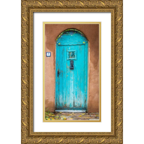 Blue Door III Gold Ornate Wood Framed Art Print with Double Matting by Mahan, Kathy
