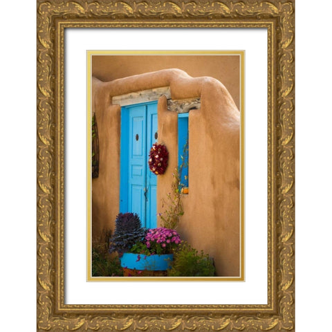 Blue Door IV Gold Ornate Wood Framed Art Print with Double Matting by Mahan, Kathy