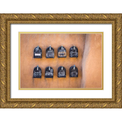 Mailboxes Gold Ornate Wood Framed Art Print with Double Matting by Mahan, Kathy
