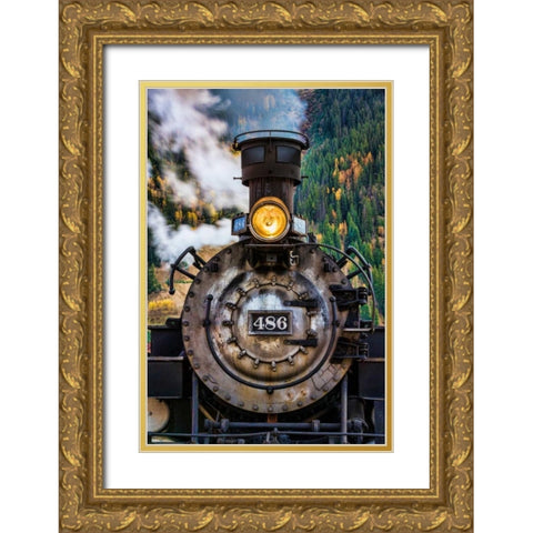 Locomotive I Gold Ornate Wood Framed Art Print with Double Matting by Mahan, Kathy