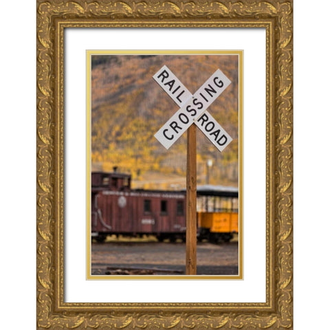 Railroad Crossing Gold Ornate Wood Framed Art Print with Double Matting by Mahan, Kathy
