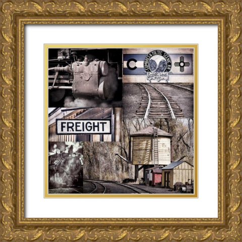 Historic Train Collage I Gold Ornate Wood Framed Art Print with Double Matting by Mahan, Kathy