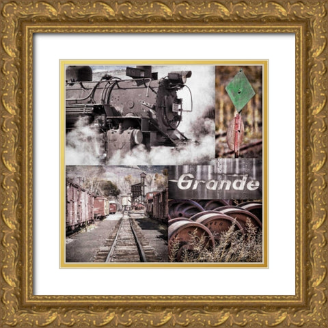 Historic Train Collage II Gold Ornate Wood Framed Art Print with Double Matting by Mahan, Kathy