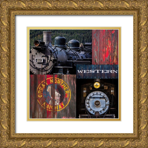 Historic Train Collage III Gold Ornate Wood Framed Art Print with Double Matting by Mahan, Kathy