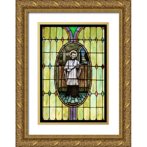 Stained Glass V Gold Ornate Wood Framed Art Print with Double Matting by Mahan, Kathy