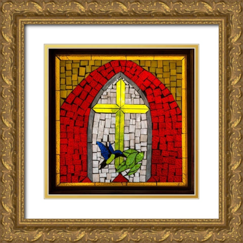 Stained Glass Cross II Gold Ornate Wood Framed Art Print with Double Matting by Mahan, Kathy