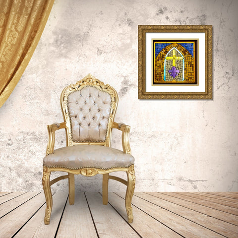 Stained Glass Cross III Gold Ornate Wood Framed Art Print with Double Matting by Mahan, Kathy