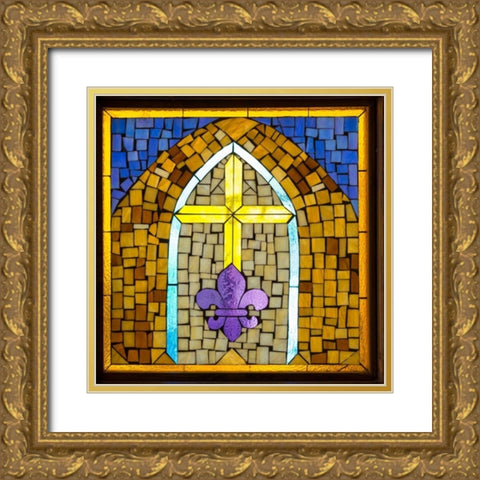 Stained Glass Cross III Gold Ornate Wood Framed Art Print with Double Matting by Mahan, Kathy