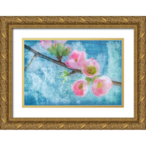 Flowering Quince III Gold Ornate Wood Framed Art Print with Double Matting by Mahan, Kathy
