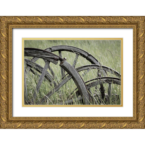 Old Wagon Wheels I Gold Ornate Wood Framed Art Print with Double Matting by Mahan, Kathy