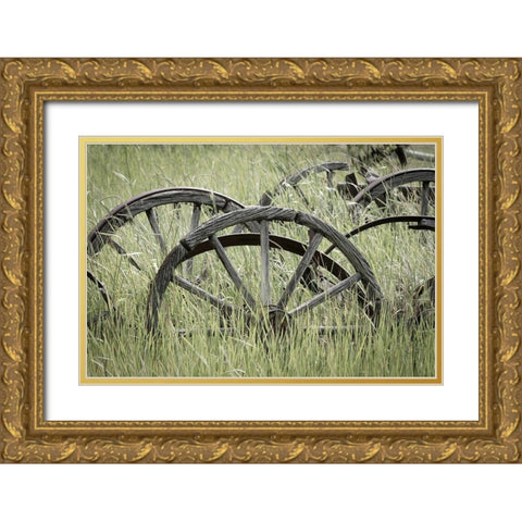 Ole Wagon Wheels II Gold Ornate Wood Framed Art Print with Double Matting by Mahan, Kathy