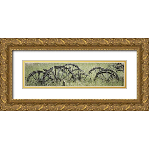 Old Wagon Wheels III Gold Ornate Wood Framed Art Print with Double Matting by Mahan, Kathy
