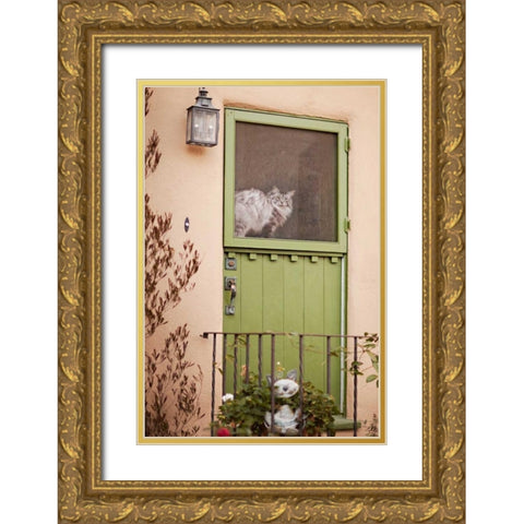 Kitty in the Window Gold Ornate Wood Framed Art Print with Double Matting by Millet, Karyn