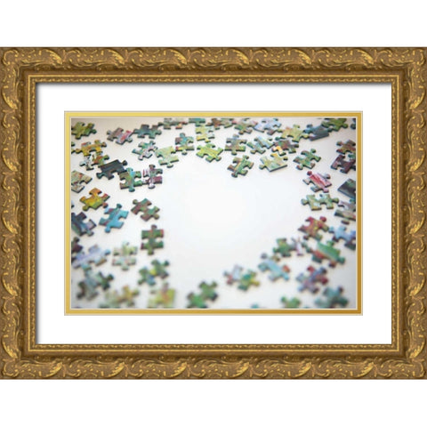 Puzzle Heart II Gold Ornate Wood Framed Art Print with Double Matting by Millet, Karyn