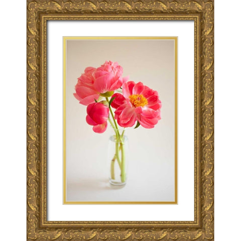 Pink Peonies in Vase II Gold Ornate Wood Framed Art Print with Double Matting by Millet, Karyn