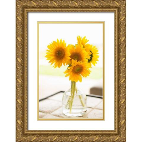 Sunflowers in Small Vase Gold Ornate Wood Framed Art Print with Double Matting by Millet, Karyn