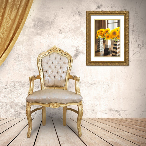 Sunflower Bouquets Gold Ornate Wood Framed Art Print with Double Matting by Millet, Karyn
