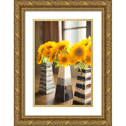 Sunflower Bouquets Gold Ornate Wood Framed Art Print with Double Matting by Millet, Karyn