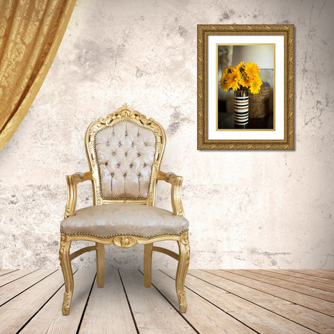 Sunflower Bouquet Gold Ornate Wood Framed Art Print with Double Matting by Millet, Karyn