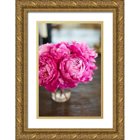 Peonies in Vase Gold Ornate Wood Framed Art Print with Double Matting by Millet, Karyn