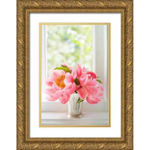 Peonies in Vase II Gold Ornate Wood Framed Art Print with Double Matting by Millet, Karyn