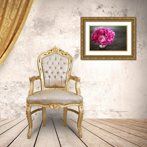 Vintage Pink Peony Gold Ornate Wood Framed Art Print with Double Matting by Millet, Karyn