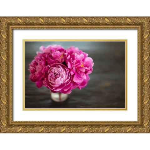 Vintage Pink Peony Gold Ornate Wood Framed Art Print with Double Matting by Millet, Karyn