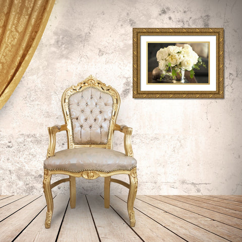 Vintage White Peony Gold Ornate Wood Framed Art Print with Double Matting by Millet, Karyn