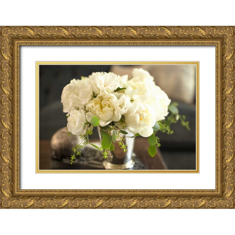Vintage White Peony Gold Ornate Wood Framed Art Print with Double Matting by Millet, Karyn