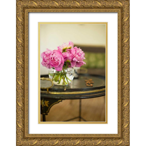 Peonies in the Parlor Gold Ornate Wood Framed Art Print with Double Matting by Millet, Karyn