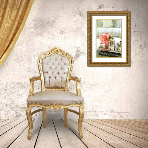 Tea and Flowers Gold Ornate Wood Framed Art Print with Double Matting by Millet, Karyn