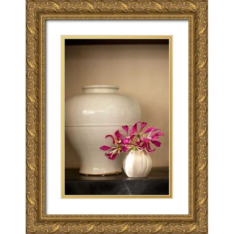 Pink Bouquet Gold Ornate Wood Framed Art Print with Double Matting by Millet, Karyn