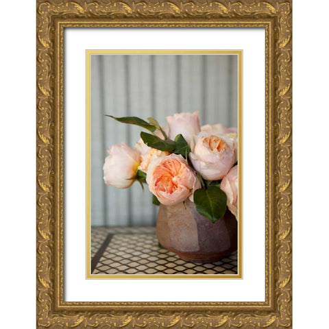 Peonies on Tile Gold Ornate Wood Framed Art Print with Double Matting by Millet, Karyn