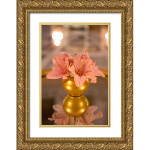 Lillies Bouquet Gold Ornate Wood Framed Art Print with Double Matting by Millet, Karyn