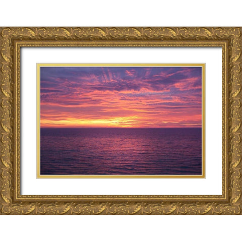Sunset at Sea Gold Ornate Wood Framed Art Print with Double Matting by Millet, Karyn