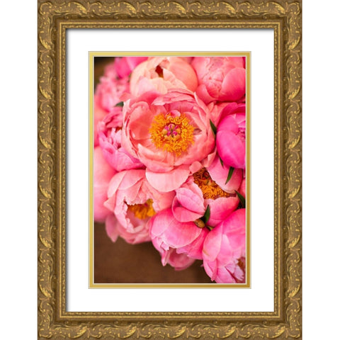 Variations Of Pink Bouquet Gold Ornate Wood Framed Art Print with Double Matting by Millet, Karyn
