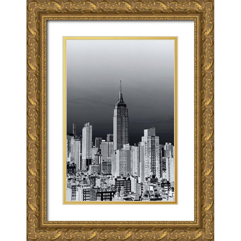 New York Cityscape Negative BandW Gold Ornate Wood Framed Art Print with Double Matting by Millet, Karyn