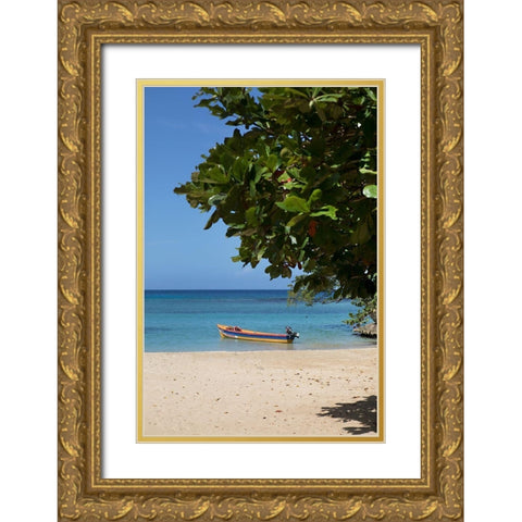 Beachside Jon Boat Gold Ornate Wood Framed Art Print with Double Matting by Millet, Karyn