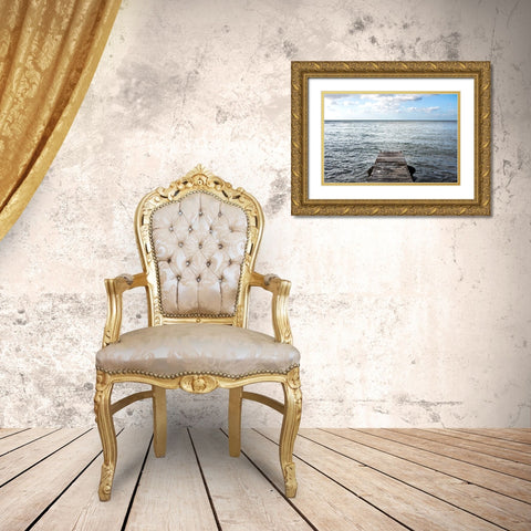 Pier Over The Rocky Sea Gold Ornate Wood Framed Art Print with Double Matting by Millet, Karyn