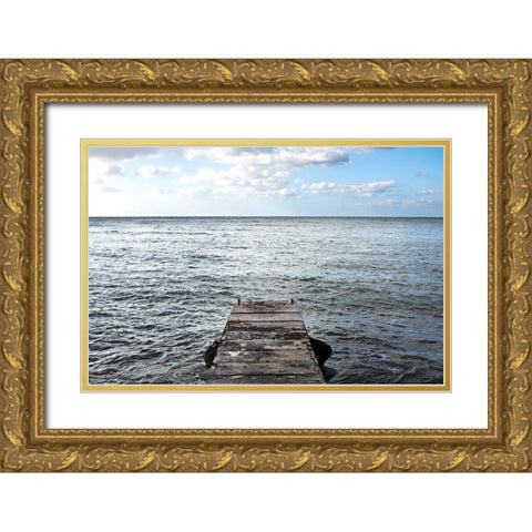 Pier Over The Rocky Sea Gold Ornate Wood Framed Art Print with Double Matting by Millet, Karyn